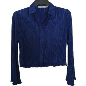 Liberty Love Blue Button Down Blouse with Flared Sleeves Size Juniors Large NWT